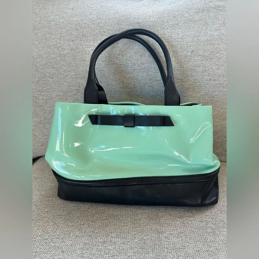 Kate Spade Elena Chelsea Park Coastline Patent Leather Tote Bag Mint and Black